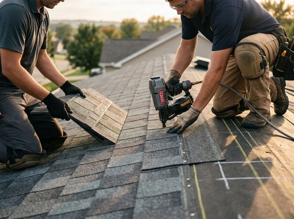 Professional roofer working on a residential roof in Marana